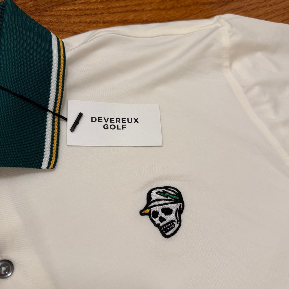 New Devereux Golf Polo Shirt Mens XL White Skull Head Logo Performance - Picture 3 of 14
